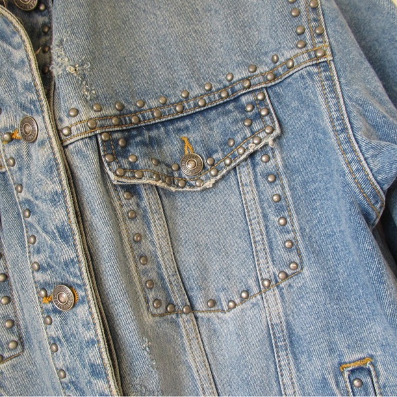 Free People Jean Jacket Distressed Studded Trucker Jacket - Picture 10 of 10